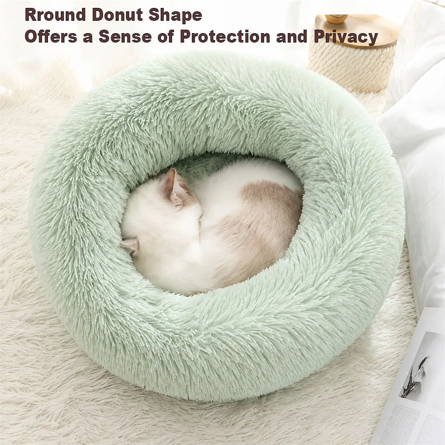 Cozy Cat & Dog Donut Bed – Soft Faux Fur Calming Pet Bed