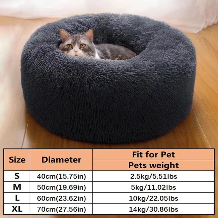 Cozy Cat & Dog Donut Bed – Soft Faux Fur Calming Pet Bed