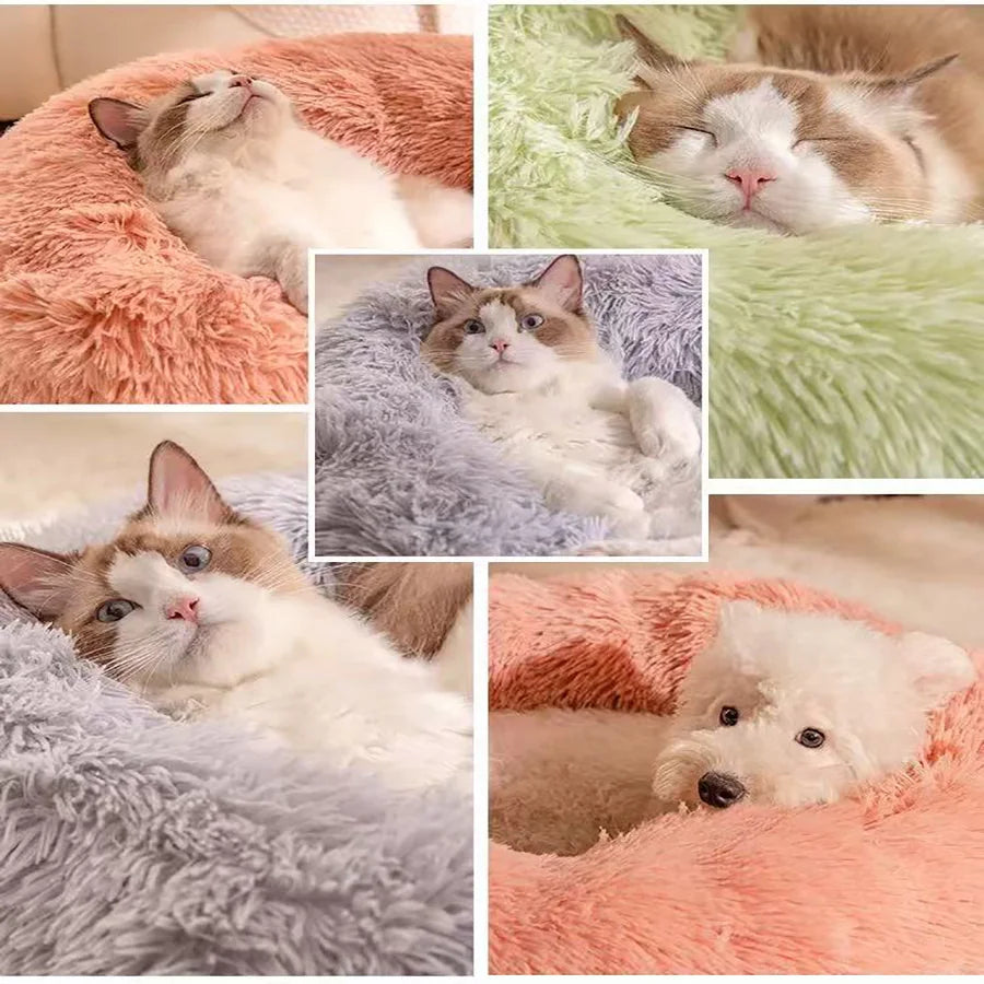 Cozy Cat & Dog Donut Bed – Soft Faux Fur Calming Pet Bed