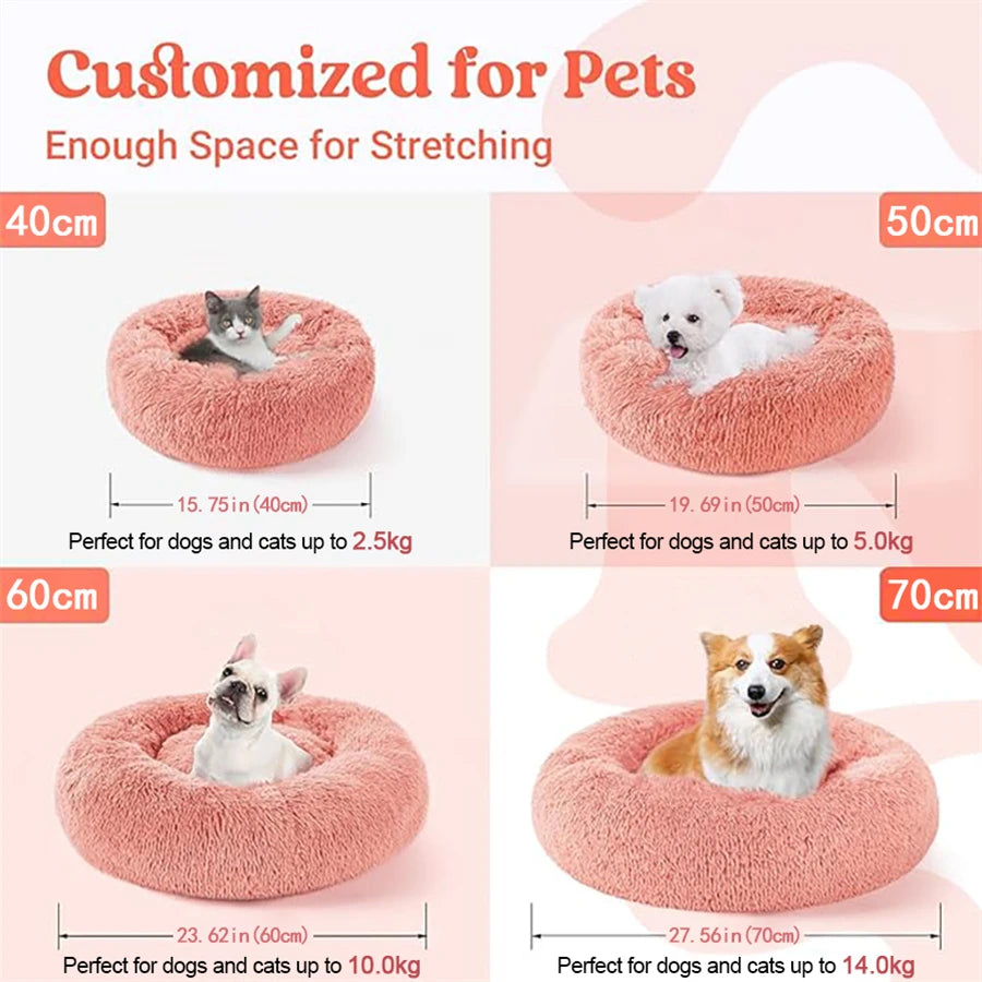 Cozy Cat & Dog Donut Bed – Soft Faux Fur Calming Pet Bed