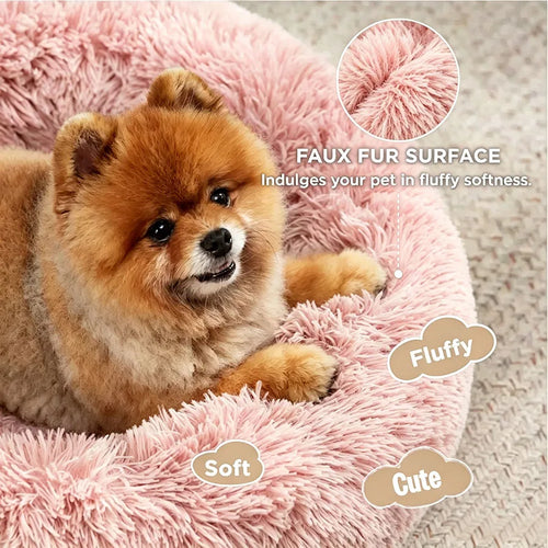 Cozy Cat & Dog Donut Bed – Soft Faux Fur Calming Pet Bed