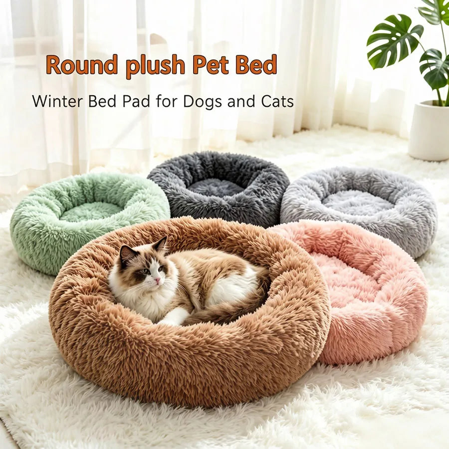 Cozy Cat & Dog Donut Bed – Soft Faux Fur Calming Pet Bed