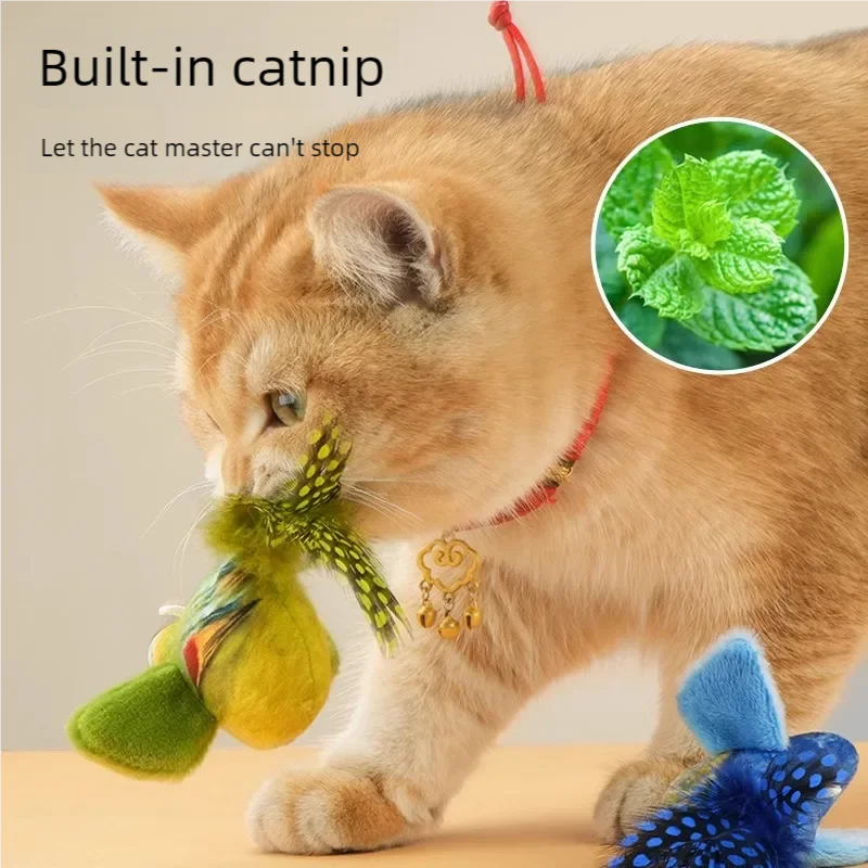 Interactive Feather Wand Cat Toy with Catnip