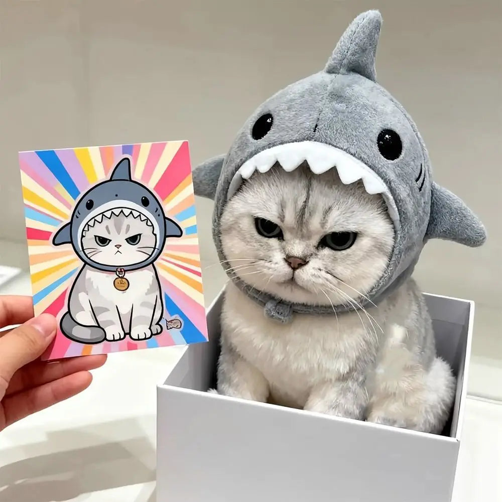 Funny Adjustable Cat Shark Headdress Warm Soft Cat Decorative Hat Cute Cartoon Cat Warm Hat Cosplay Party