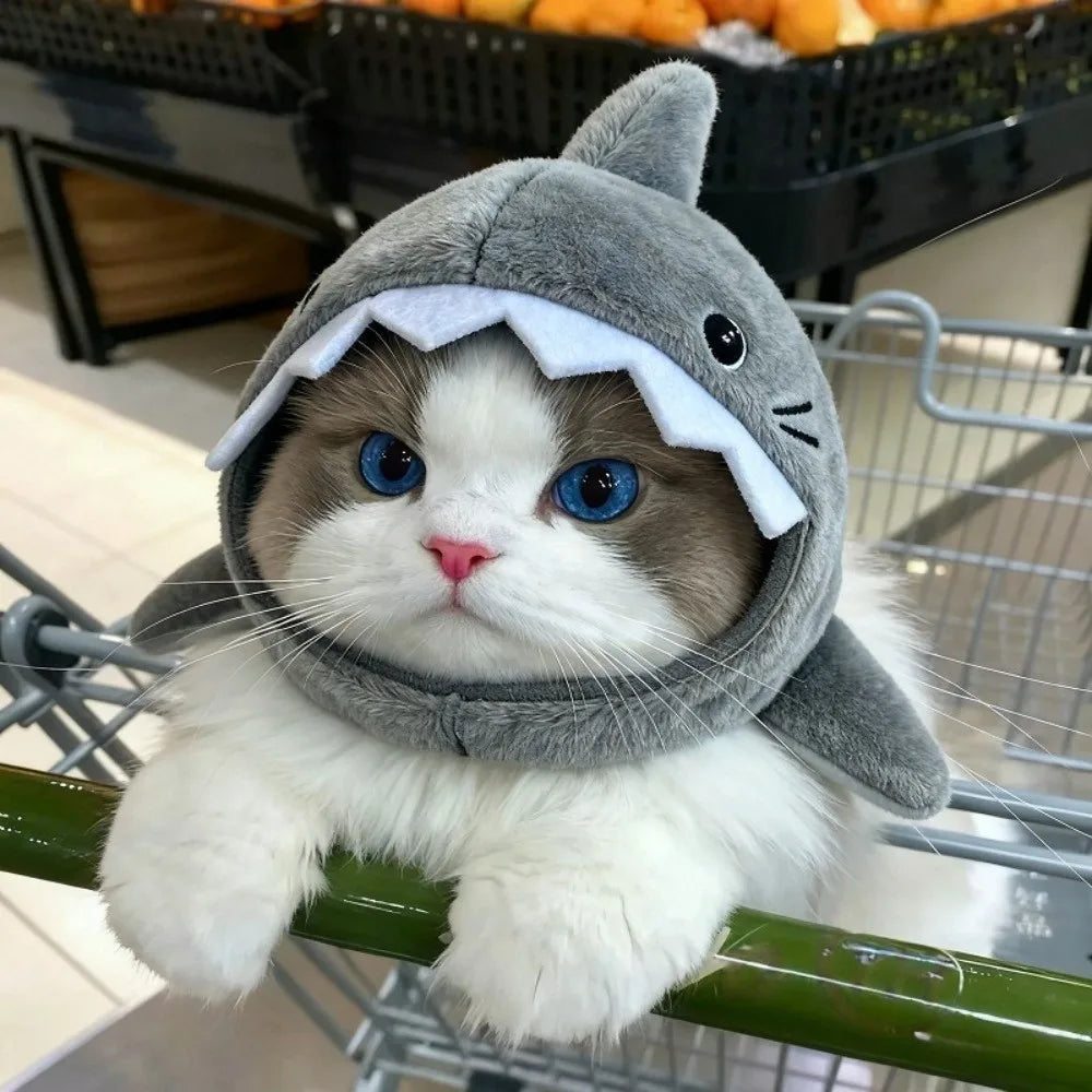 Funny Adjustable Cat Shark Headdress Warm Soft Cat Decorative Hat Cute Cartoon Cat Warm Hat Cosplay Party