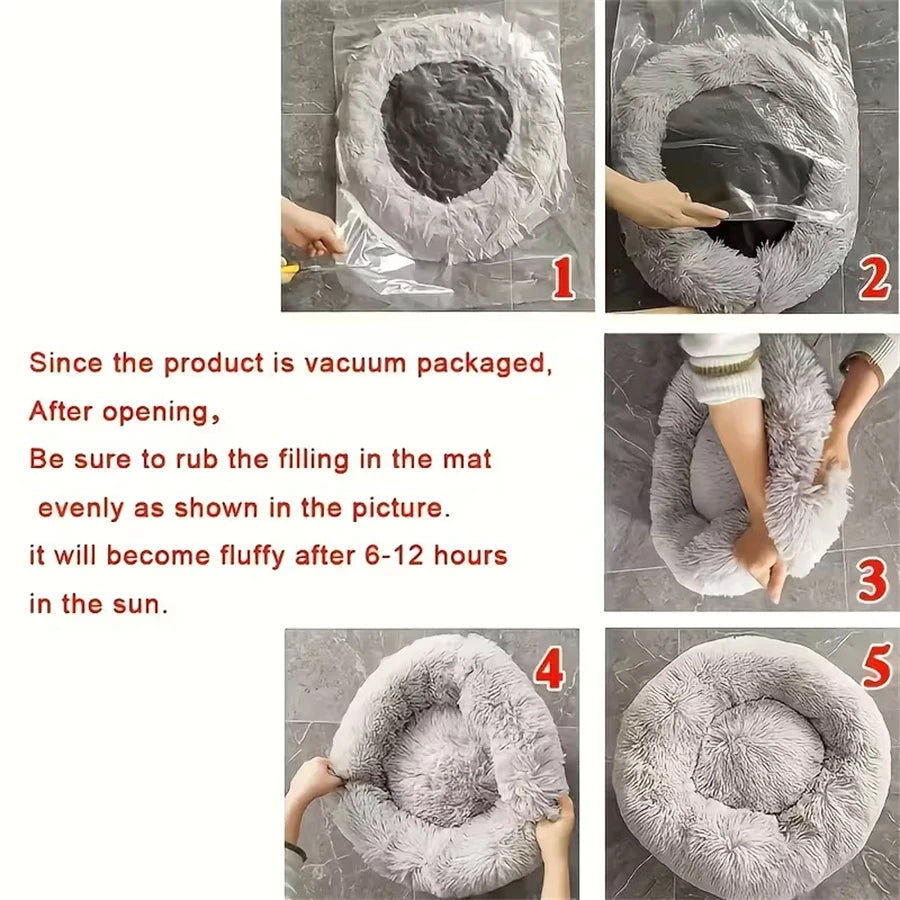 Cozy Cat & Dog Donut Bed – Soft Faux Fur Calming Pet Bed